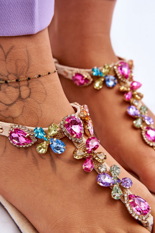 Semišové sandále Plážové šľapky s kamienkovou výzdobou béžová Frency