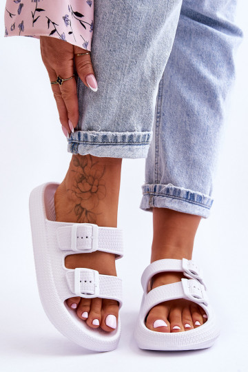 Dámske penové žabky S pruhmi biela farba Sharmen 2