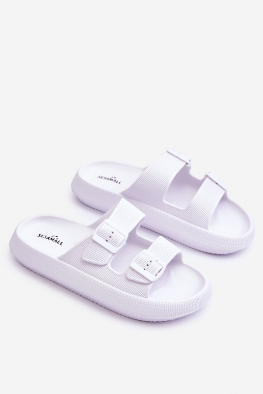 Dámske penové žabky S pruhmi biela farba Sharmen