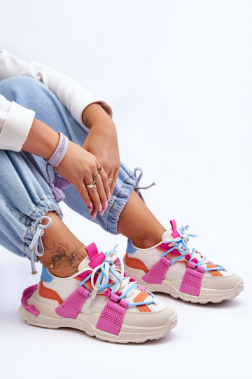 Dámske Módna športová obuv so šnúrkami béžová-Ružová Chillout! 2