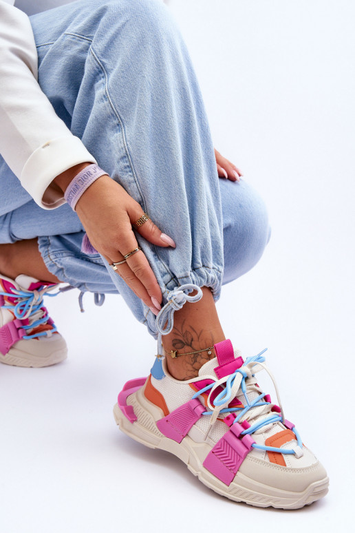 Dámske Módna športová obuv so šnúrkami béžová-Ružová Chillout!