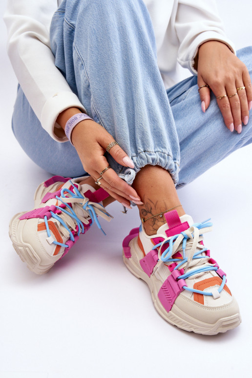 Dámske Módna športová obuv so šnúrkami béžová-Ružová Chillout!