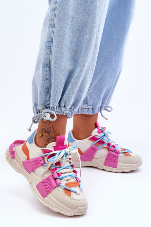 Dámske Módna športová obuv so šnúrkami béžová-Ružová Chillout!