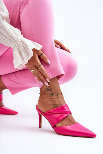 Kožené papuče s tenkými podpätkami Ružová Aveline 2