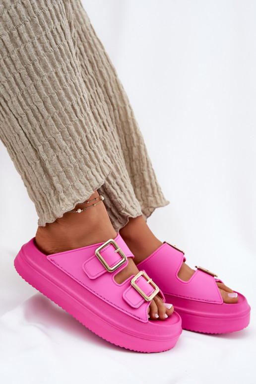 Dámske papuče s platformou Ze zlatej farbymi s prackamimi Ružová Zorila