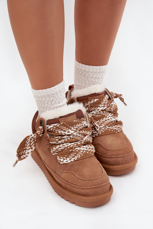 zo semišu Snehule Dámske s kožušinou I Grubym Šnurovaniem Vinceza 97963 Hnedá farba