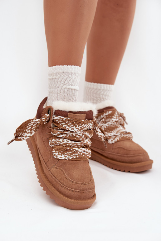 zo semišu Snehule Dámske s kožušinou I Grubym Šnurovaniem Vinceza 97963 Hnedá farba