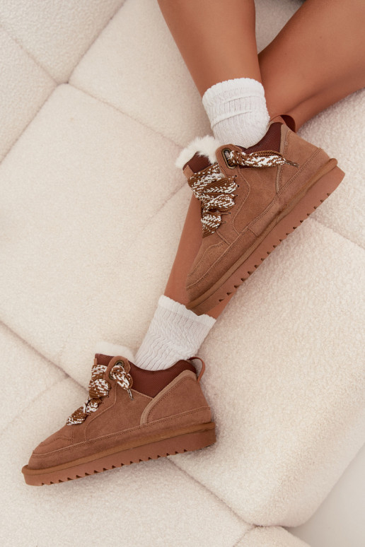 zo semišu Snehule Dámske s kožušinou I Grubym Šnurovaniem Vinceza 97963 Hnedá farba