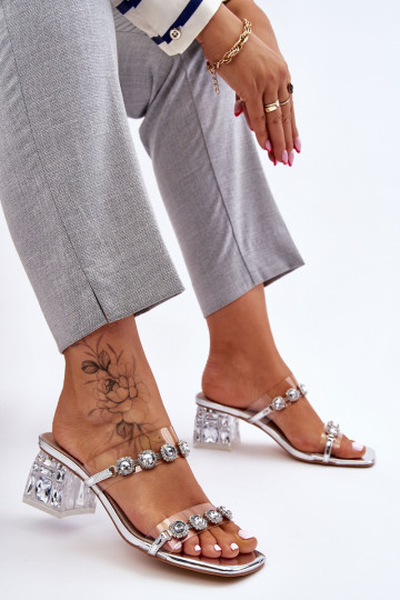 Dámske Papuče S Ornatema zirkóny strieborná farba Leyla 2