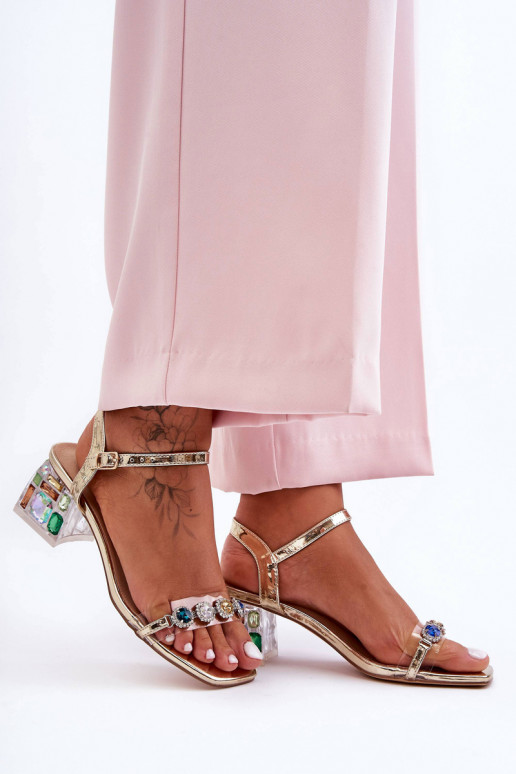 Dámske Sandále na vysokom podpätku so svietiacimi otvormi zlatej farby S.Barski MR1037-01