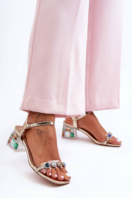 Dámske Sandále na vysokom podpätku so svietiacimi otvormi zlatej farby S.Barski MR1037-01