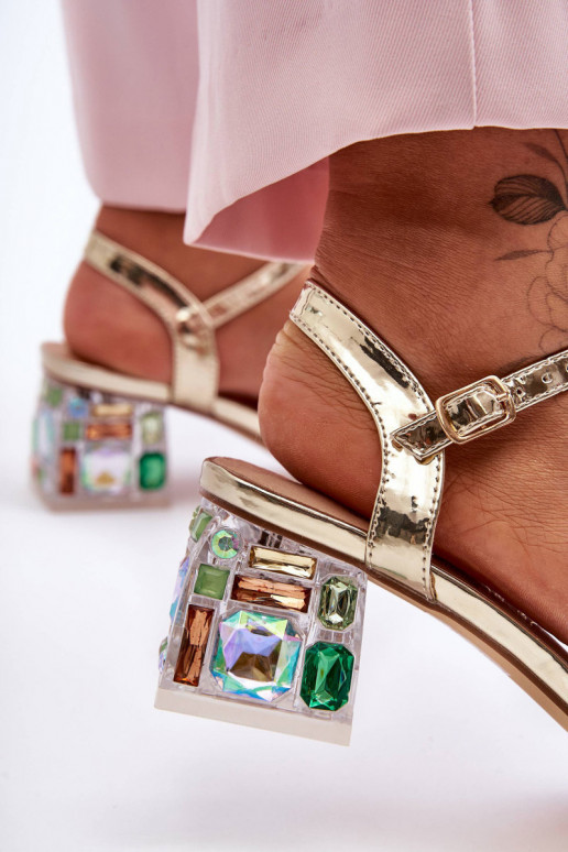 Dámske Sandále na vysokom podpätku so svietiacimi otvormi zlatej farby S.Barski MR1037-01