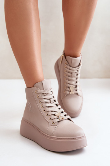 Vysoká Kožené Tenisky model obuvi Dámske s platformou Vinceza 66707 béžová 2