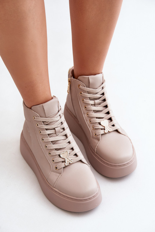 Vysoká Kožené Tenisky model obuvi Dámske s platformou Vinceza 66707 béžová