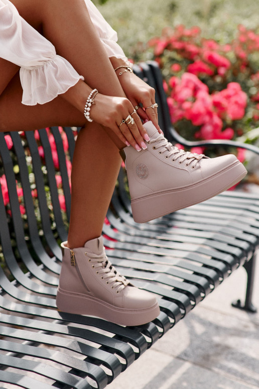 Vysoká Kožené Tenisky model obuvi Dámske s platformou Vinceza 66707 béžová