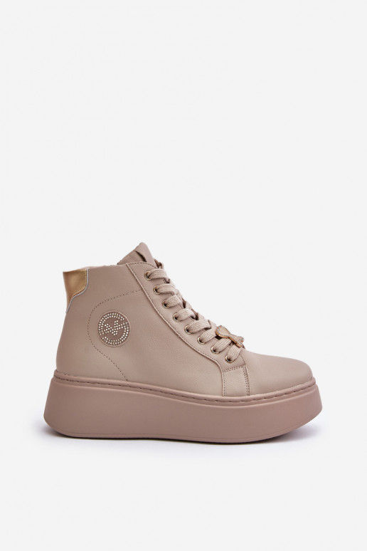 Vysoká Kožené Tenisky model obuvi Dámske s platformou Vinceza 66707 béžová