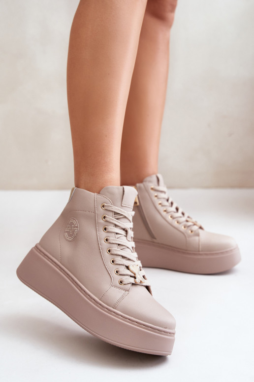 Vysoká Kožené Tenisky model obuvi Dámske s platformou Vinceza 66707 béžová