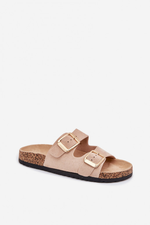 Dámske papučez eko semišuu zlatej farby s prackami béžová Vorella