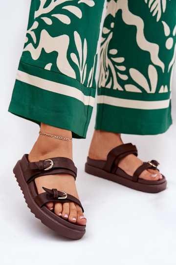 Dámske papuče s platformou Ze zlatej farbymi s prackamimi Hnedá farba INernone 2