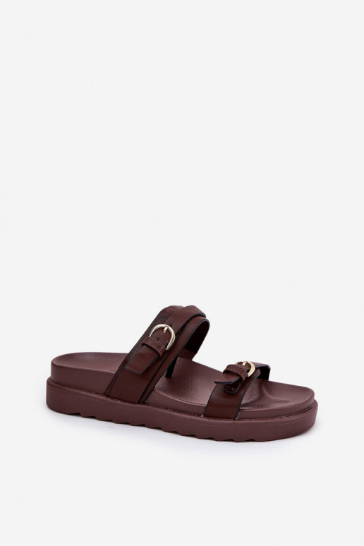 Dámske papuče s platformou Ze zlatej farbymi s prackamimi Hnedá farba INernone