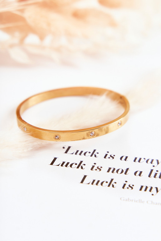 Oceľový náramok so zirkónovými otvormi zlatej farby Lauren