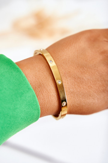 Oceľový náramok so zirkónovými otvormi zlatej farby Lauren 2