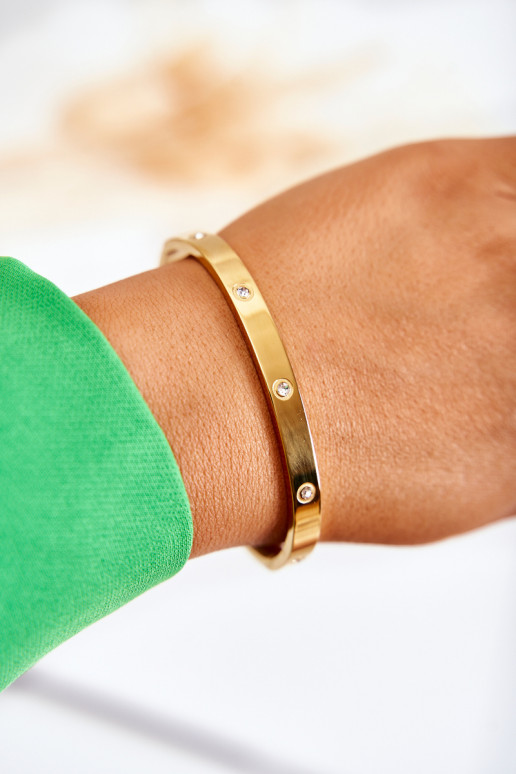 Oceľový náramok so zirkónovými otvormi zlatej farby Lauren