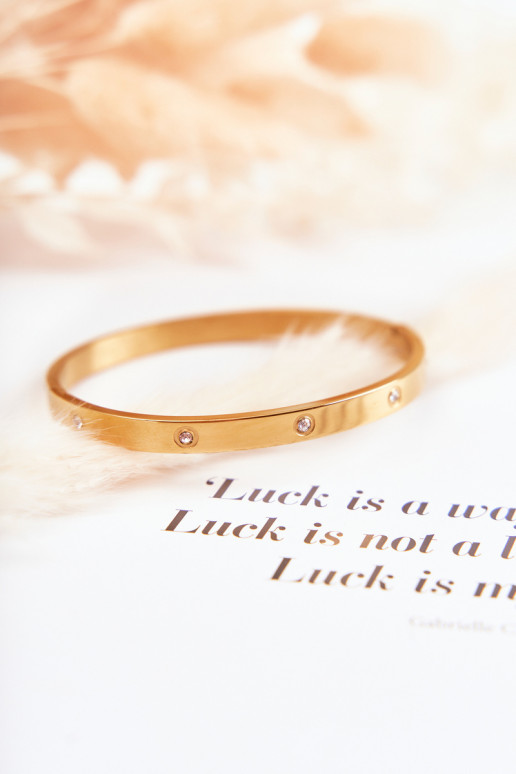 Oceľový náramok so zirkónovými otvormi zlatej farby Lauren