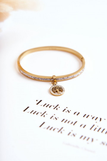 Oceľový náramok so zirkónovými otvormi Strom života zlatej farby Alive