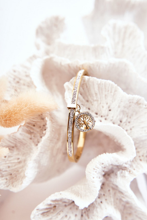 Oceľový náramok so zirkónovými otvormi Strom života zlatej farby Alive