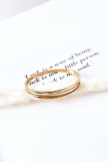 Oceľový náramok s trblietavými otvormi zlatej farby 2