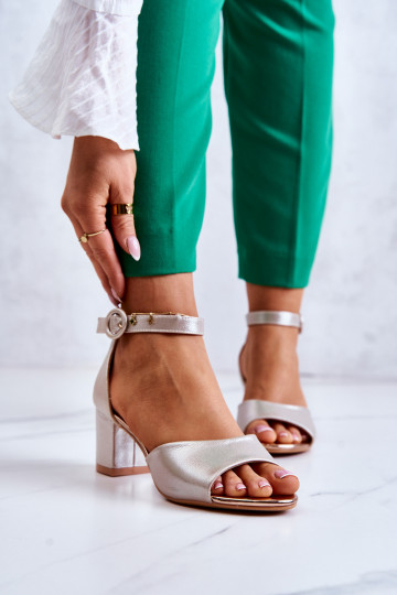 Kožené Sandále na vysokom podpätku Vinceza 20100 zlatej farby