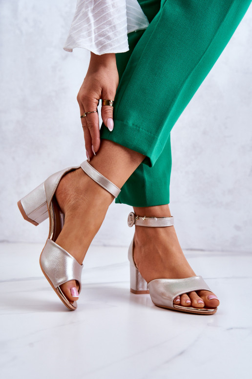 Kožené Sandále na vysokom podpätku Vinceza 20100 zlatej farby