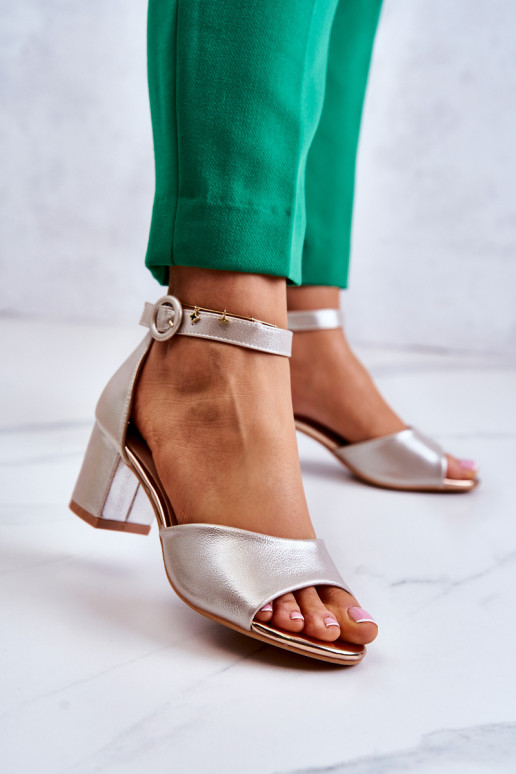 Kožené Sandále na vysokom podpätku Vinceza 20100 zlatej farby