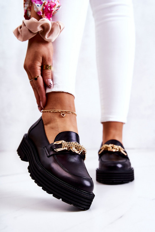 Dámske topánky zlatej farby Ozdoba Kožené Laura Messi 2383 čierna