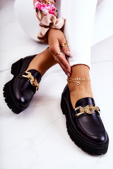 Dámske topánky zlatej farby Ozdoba Kožené Laura Messi 2383 čierna 2