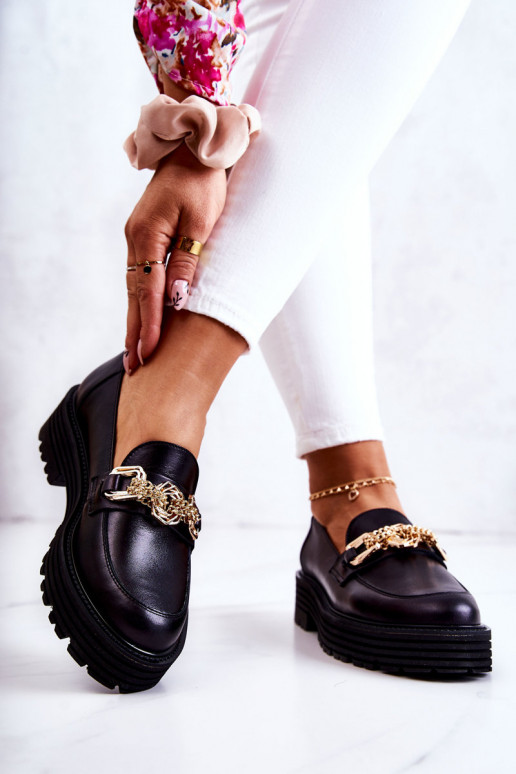 Dámske topánky zlatej farby Ozdoba Kožené Laura Messi 2383 čierna