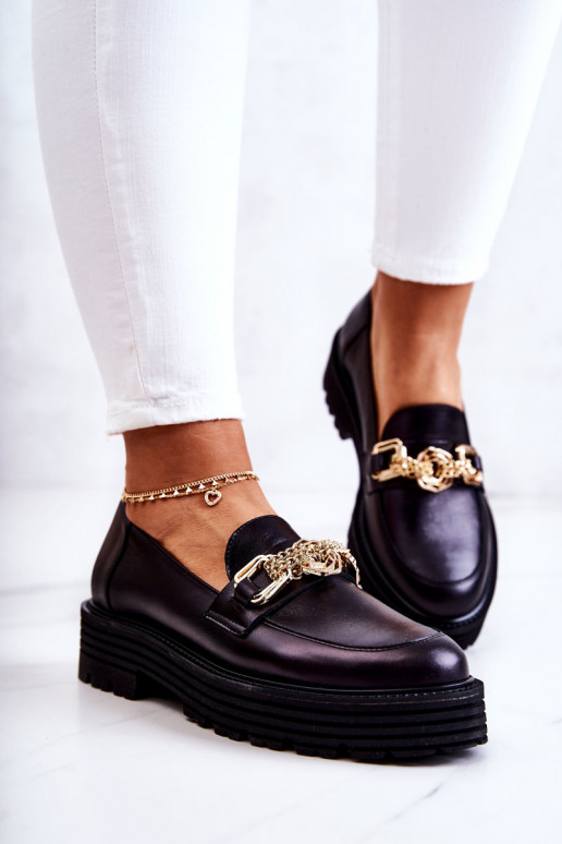 Dámske topánky zlatej farby Ozdoba Kožené Laura Messi 2383 čierna