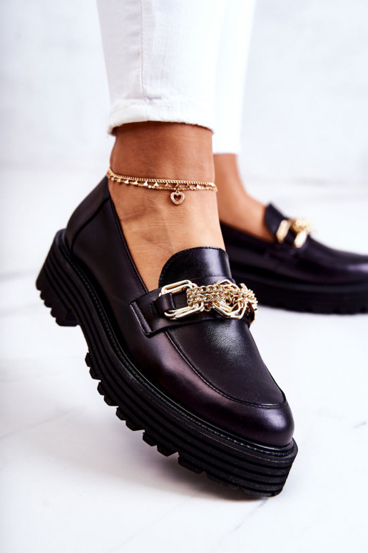 Dámske topánky zlatej farby Ozdoba Kožené Laura Messi 2383 čierna