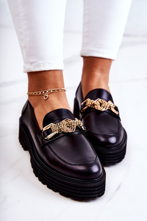 Dámske topánky zlatej farby Ozdoba Kožené Laura Messi 2383 čierna