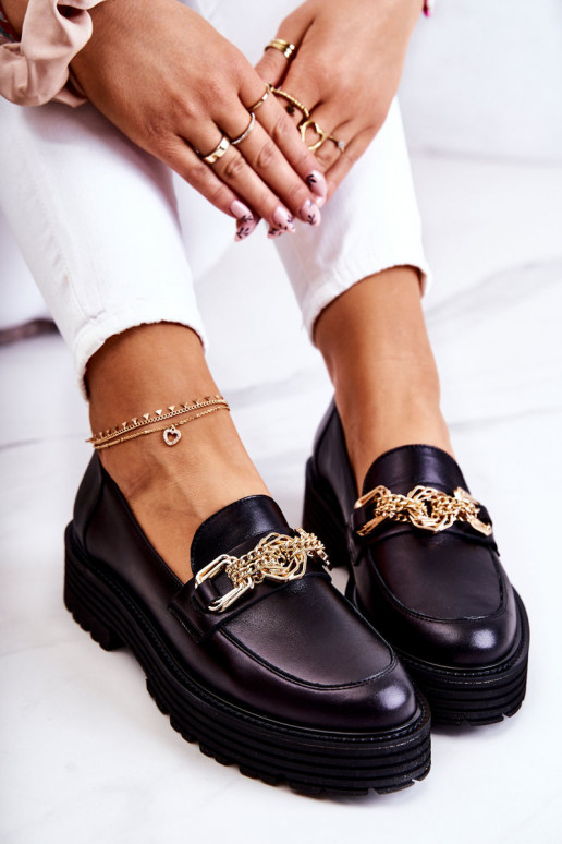 Dámske topánky zlatej farby Ozdoba Kožené Laura Messi 2383 čierna