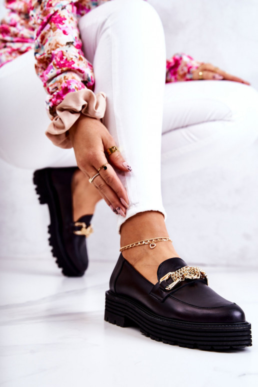 Dámske topánky zlatej farby Ozdoba Kožené Laura Messi 2383 čierna