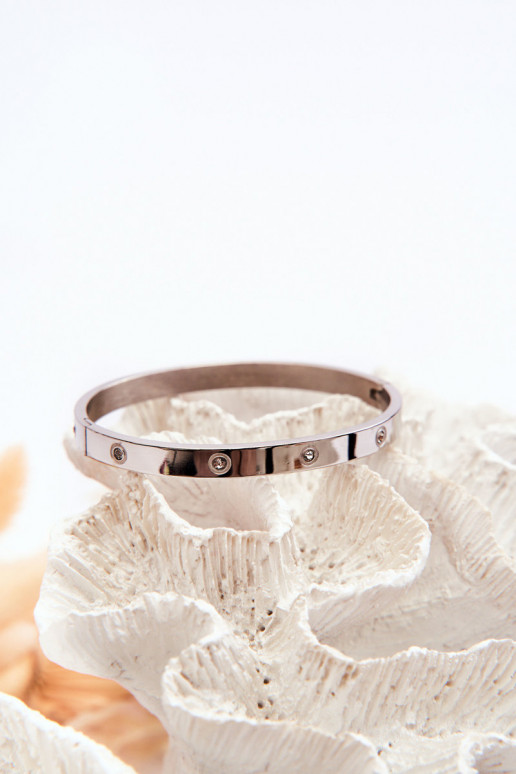 Oceľový náramok s trblietavými otvormi strieborná farba Lauren