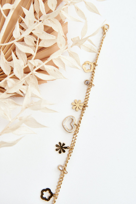 Módne Náramok S kvetmi a srdcom zlatej farby