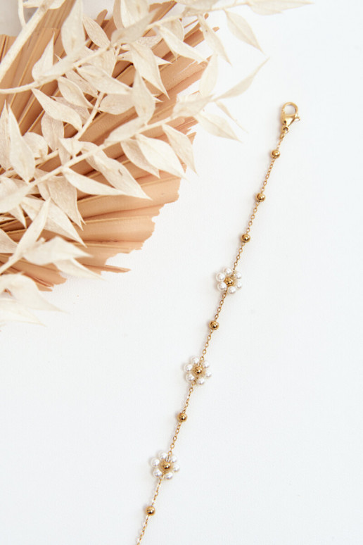 Módne Náramok S bielymi kvetmi zlatej farby