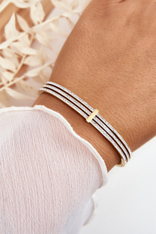 Náramok z nerezovej ocele s trblietavými otvormi zlatej farby