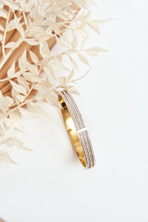 Náramok z nerezovej ocele s trblietavými otvormi zlatej farby