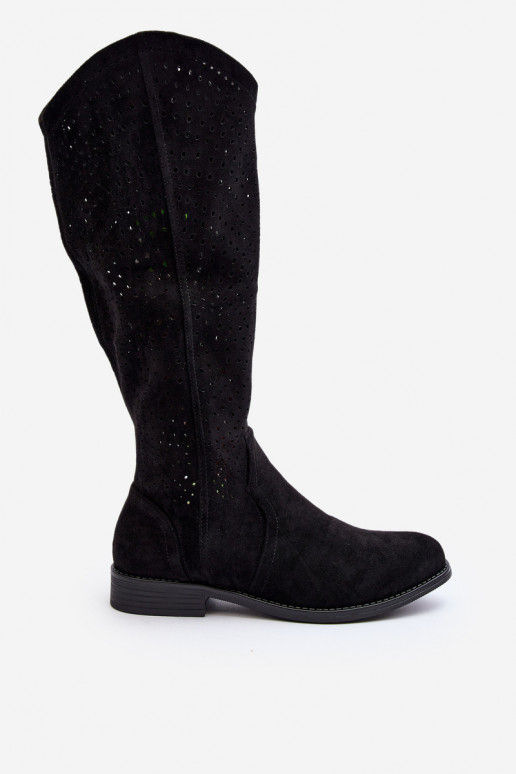 S.Barski HY66-150 s prvkami prelamovania čižmy so širokými podpätkami čierna