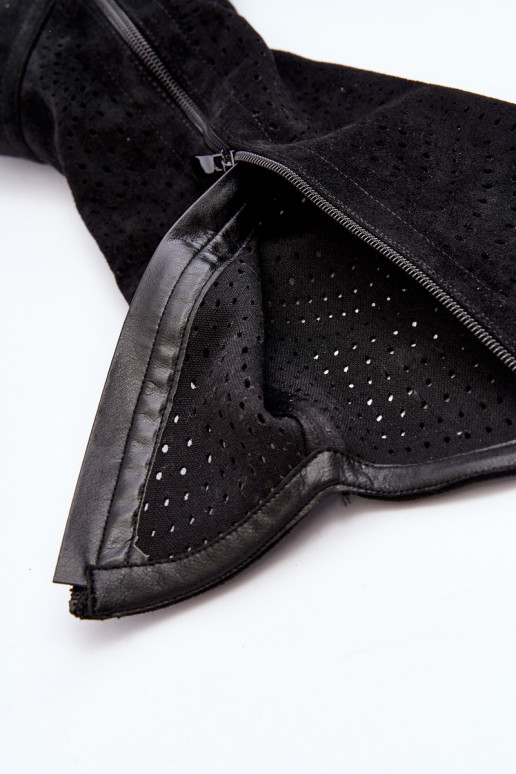 S.Barski HY66-150 s prvkami prelamovania čižmy so širokými podpätkami čierna