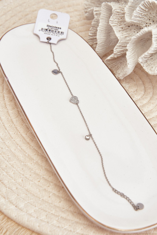 Náramok na nohu So srdiečkami strieborná farba